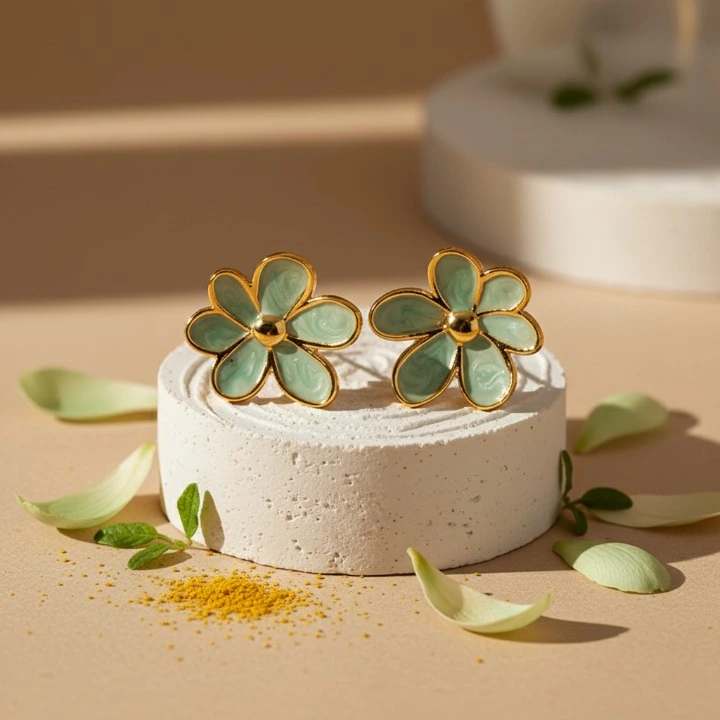 Pétales Marbrés – Boucles d'Oreilles Émail Marbré – Image 3