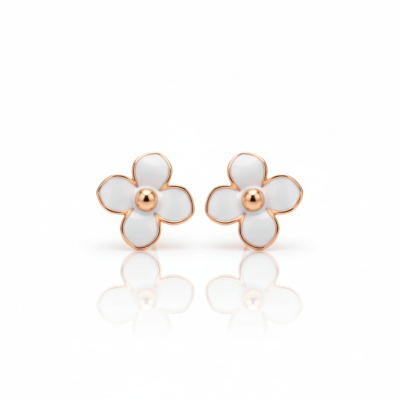 Pétales de Neige – Boucles d'Oreilles Émail Blanc