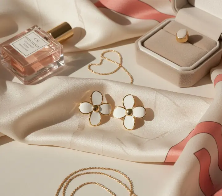 Pétales de Neige – Boucles d'Oreilles Émail Blanc – Image 7