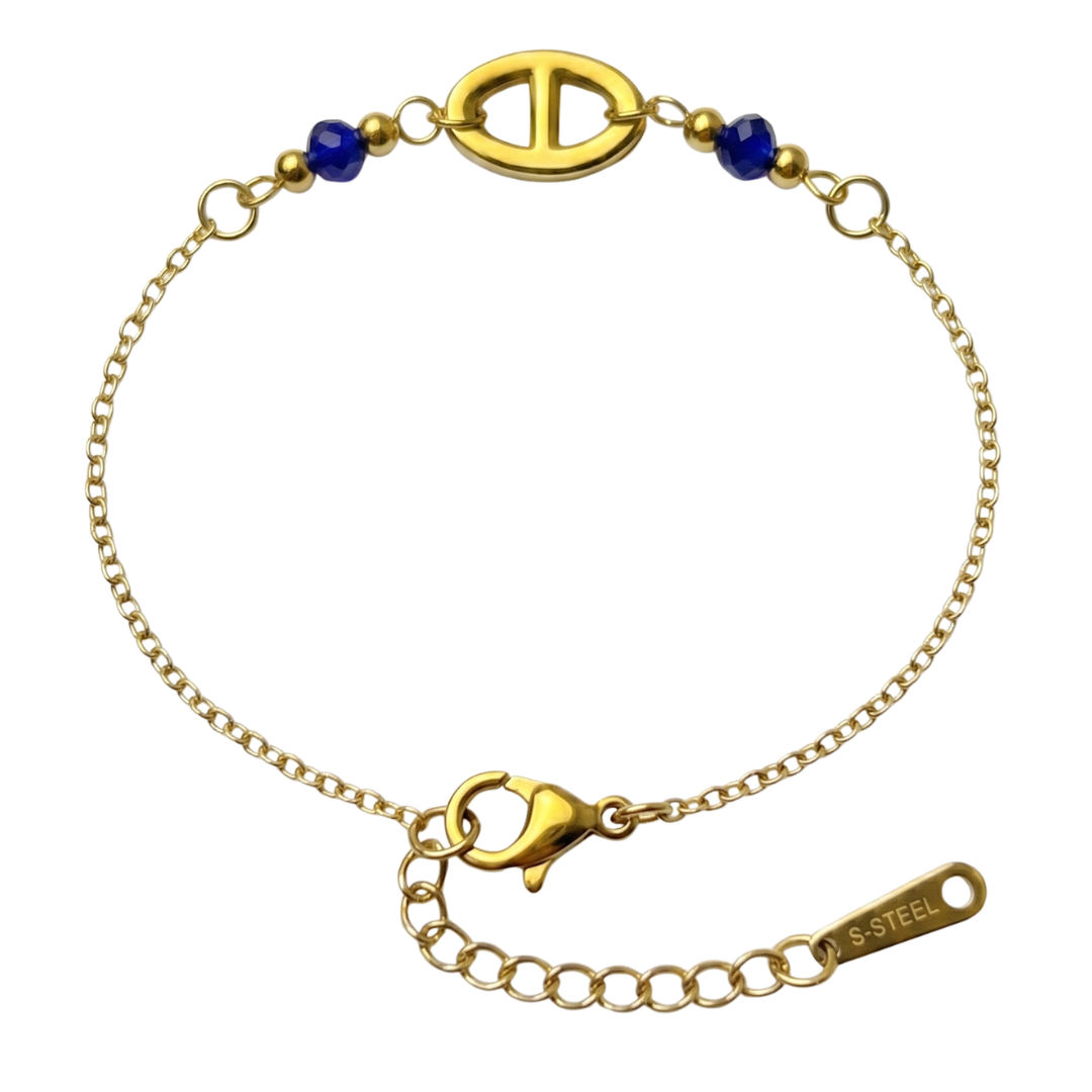 Bracelet Marélia à maillon central et perles bleues