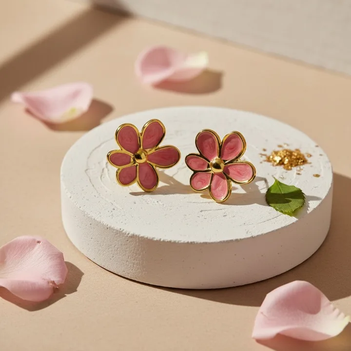 Pétales Marbrés – Boucles d'Oreilles Émail Marbré – Image 5