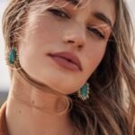Mariah Vintage Gold Drop Earrings in Variegated Turquoise Magnesite – Image 2