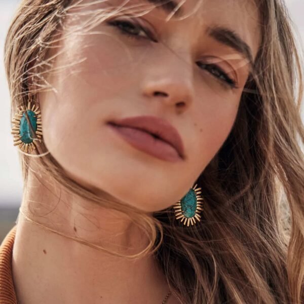 Mariah Vintage Gold Drop Earrings in Variegated Turquoise Magnesite – Image 2