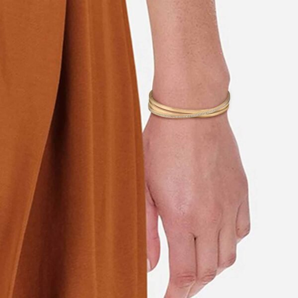 Rose Gold Coloured Stainless Steel & Cubic Zirconia Saya Bracelet – Image 2