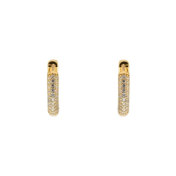 Yellow Gold Plated Silver Pave Cubic Zirconia Huggie Earrings – Image 2