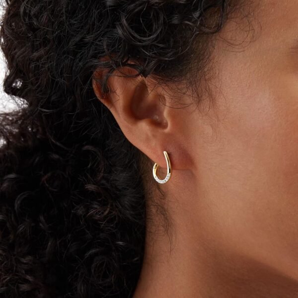 9ct Yellow Gold 0.10ct Diamond Tear Drop Hoop Earrings – Image 2