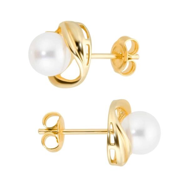 9ct Yellow Gold Fluid Pearl 0.04ct Stud Earrings – Image 3