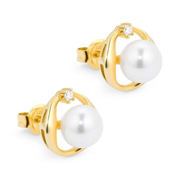 9ct Yellow Gold Fluid Pearl 0.04ct Stud Earrings – Image 4