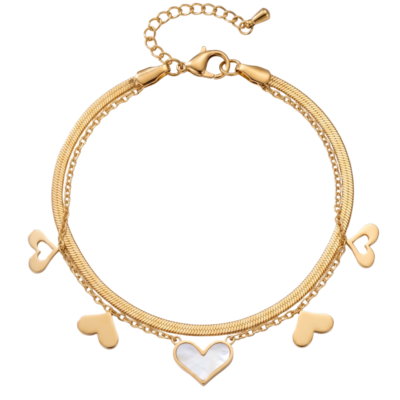Bracelet Amorya à double chaîne et cœurs suspendus